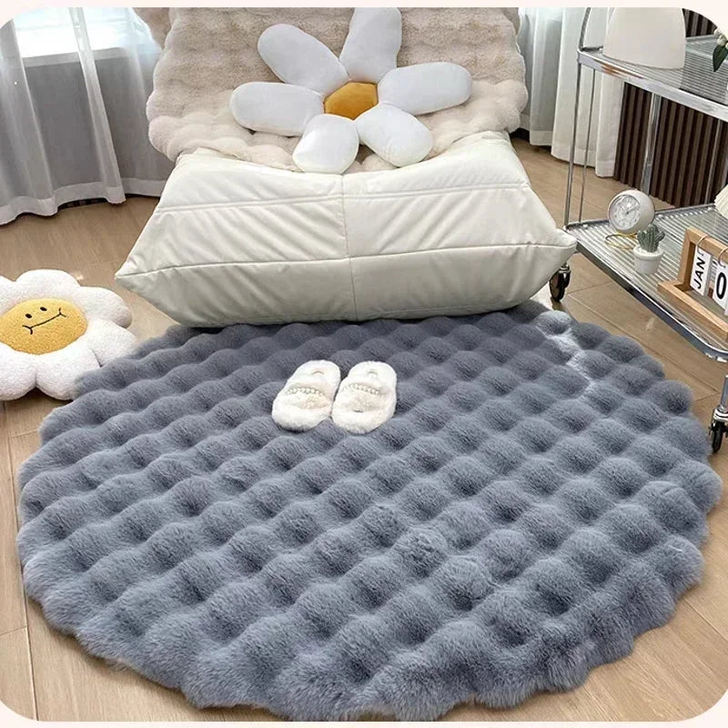 Super Soft Plush Round Rug Fluffy White Carpets for Living Room Cute Circle Kids Rug Bedside Rugs Non-slip Floor Mat Chair Mats