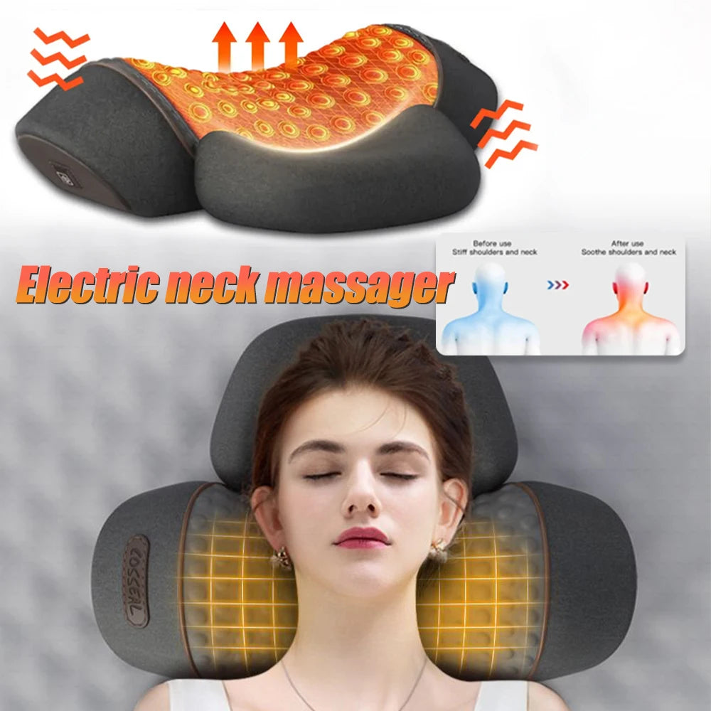 Neck Massage Pillow Cervical Massager Spinal Traction Device Shoulder Neck Massage Pillow Vibration Hot Compress Health Care