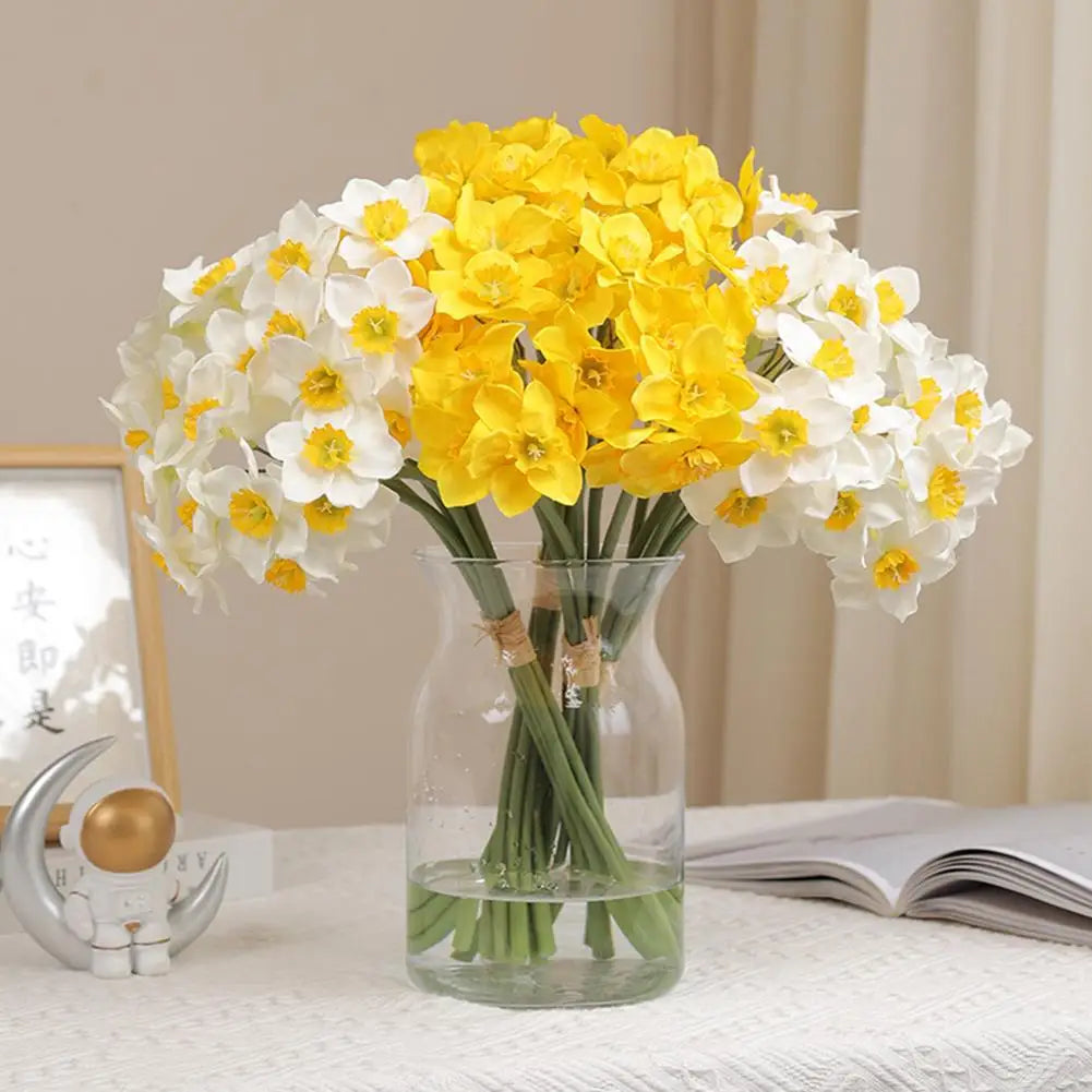 6pcs/bunch Artificial Fake Flowers Bouquet Pastoral Style Narcissus Daffodil Artificial Fake Plants Wholesale
