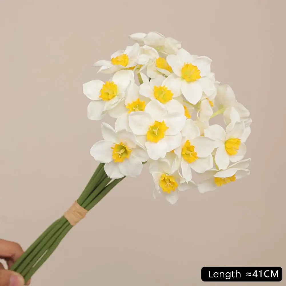 6pcs/bunch Artificial Fake Flowers Bouquet Pastoral Style Narcissus Daffodil Artificial Fake Plants Wholesale