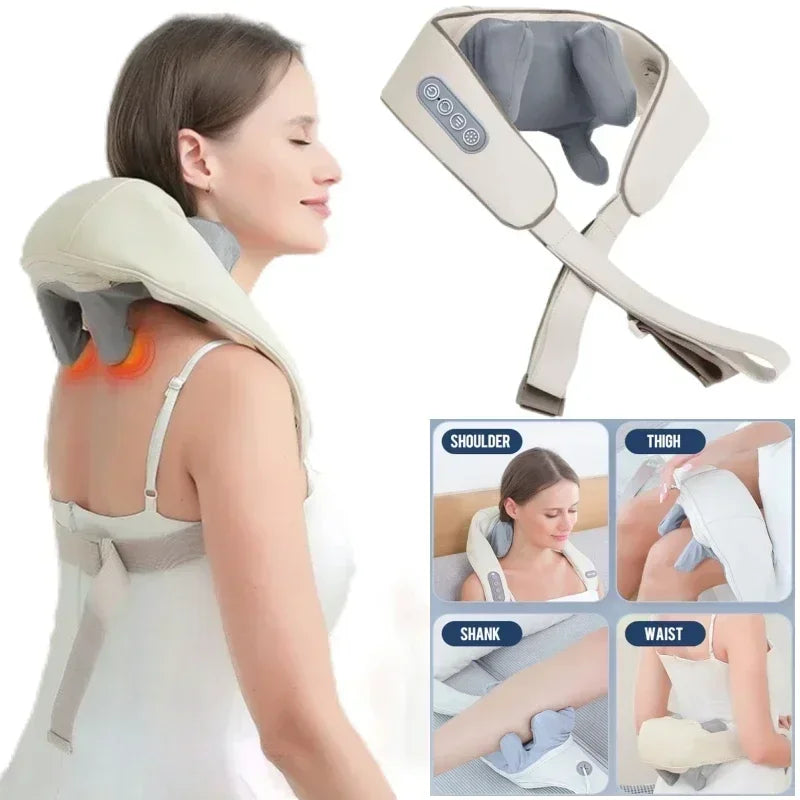 Rechargeable Powerful 5D Shiatsu Back Neck Shoulder Massager Heated Kneading Neck And Shoulder Muscle Relaxing Massage Shawl